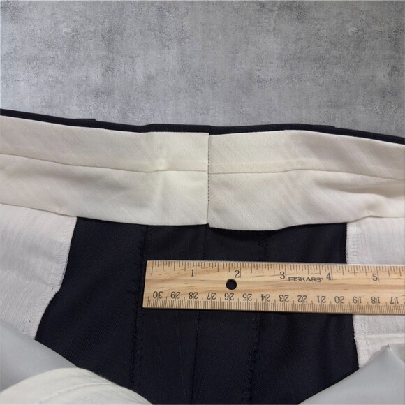 ALFANI Men’s 2-Piece Suit 44L Blazer 38x32 Pants Navy Blue Striped Virgin Wool - Picture 15 of 16